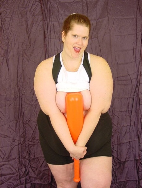 Naughty SSBBW toys her tight shaved pussy with her baseball bat